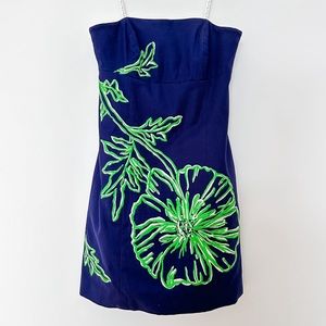Lilly Pulitzer strapless embroidered dress in navy, size 00